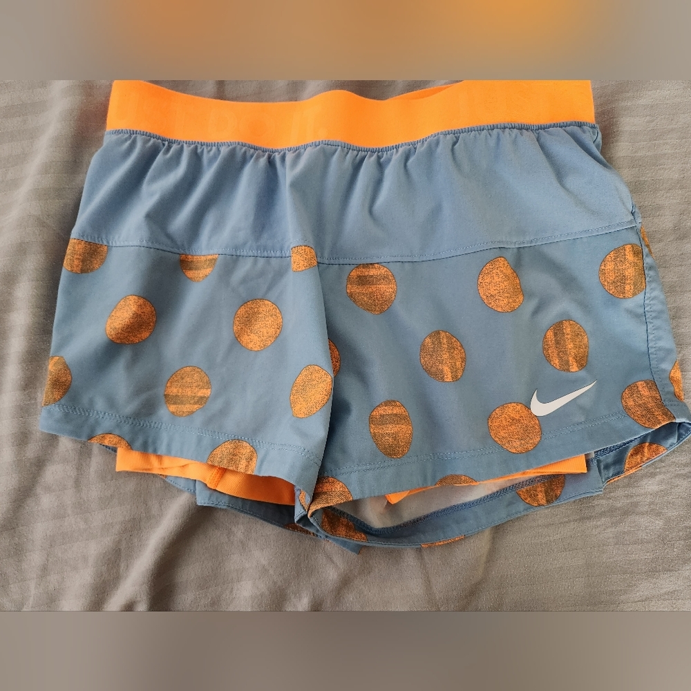 Nike women's orange blue polka dot shorts